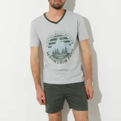 Pyjama short col V contrasté manches courtes