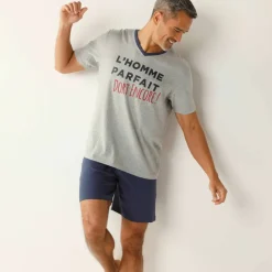 Pyjama short col V imprimé message