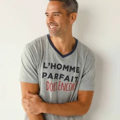 Pyjama short col V imprimé message
