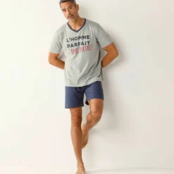 Pyjama short col V imprimé message