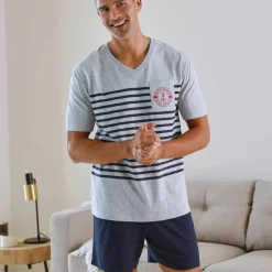 Pyjama short col V à message