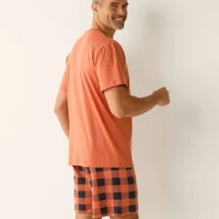 Pyjama short coton carreaux manches courtes