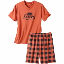 Pyjama short coton carreaux manches courtes