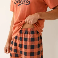 Pyjama short coton carreaux manches courtes