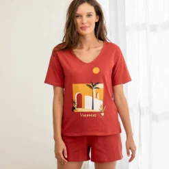 Pyjama short coton imprimé "vacances" manches courtes