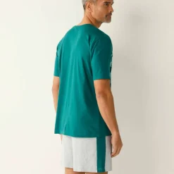 Pyjama short coton rayures placées col rond