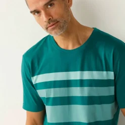 Pyjama short coton rayures placées col rond