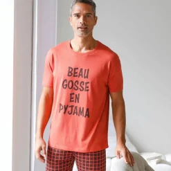Pyjama short imprimé message, manches courtes