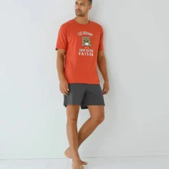 Pyjama short message motif hibou manches courtes