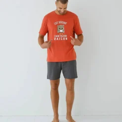 Pyjama short message motif hibou manches courtes