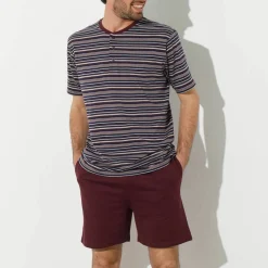 Pyjama-short rayé col tunisien
