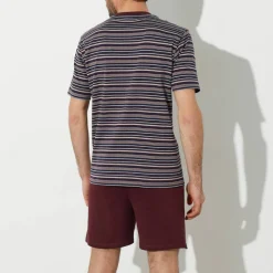 Pyjama-short rayé col tunisien