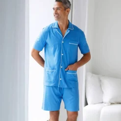 Pyjama short veste boutonnée jersey coton uni