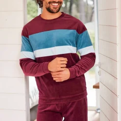 Pyjama tricolore velours manches longues