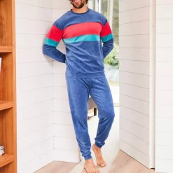 Pyjama tricolore velours manches longues