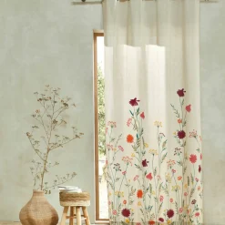 Rideau coton lin base fleurie