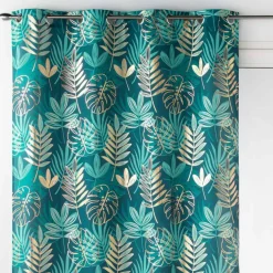 Rideau à œillets motif tropical, détails métallisés