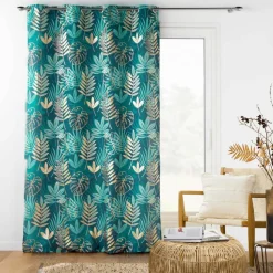 Rideau à œillets motif tropical, détails métallisés