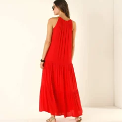 Robe aux fines bretelles, crépon fluide