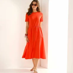 Robe bi-matière, manches courtes