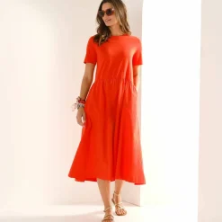 Robe bi-matière, manches courtes