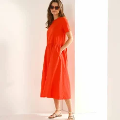 Robe bi-matière, manches courtes