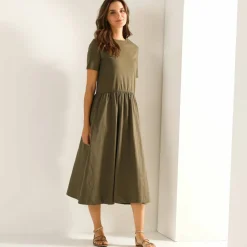 Robe bi-matière, manches courtes