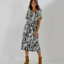 Robe boutonnée imprimée, manches courtes