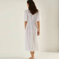 Robe boutonnée macramé, manches coudes évasées