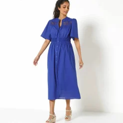 Robe boutonnée macramé, manches coudes évasées
