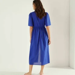 Robe boutonnée macramé, manches coudes évasées