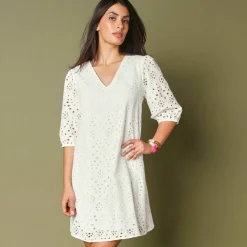 Robe broderie anglaise manches 3/4