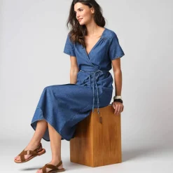 Robe cache-cœur denim léger