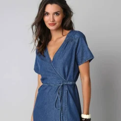 Robe cache-cœur denim léger