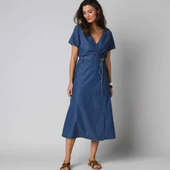 Robe cache-cœur denim léger