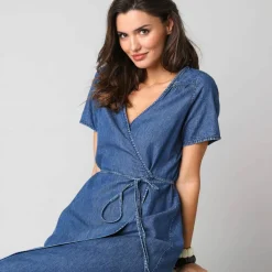 Robe cache-cœur denim léger