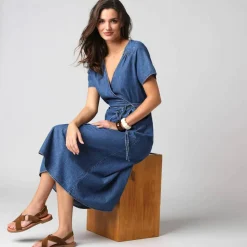 Robe cache-cœur denim léger