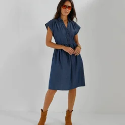 Robe chemisier en jean, manches courtes