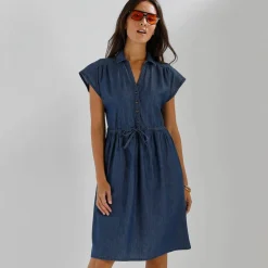 Robe chemisier en jean, manches courtes