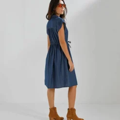 Robe chemisier en jean, manches courtes