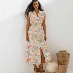 Robe chemisier imprimée, sans manches