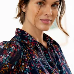 Robe-chemisier longue en voile jacquard imprimé floral