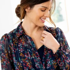Robe-chemisier longue en voile jacquard imprimé floral