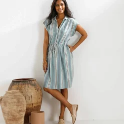 Robe chemisier rayée, manches courtes
