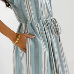 Robe chemisier rayée, manches courtes