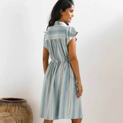 Robe chemisier rayée, manches courtes