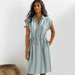 Robe chemisier rayée, manches courtes