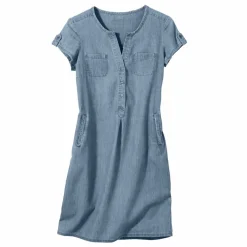 Robe col tunisien, denim léger