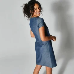 Robe col tunisien, denim léger