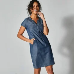 Robe col tunisien, denim léger